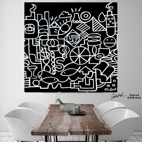 large huge largescale modern abstract art paintings black and white modern mid century original art