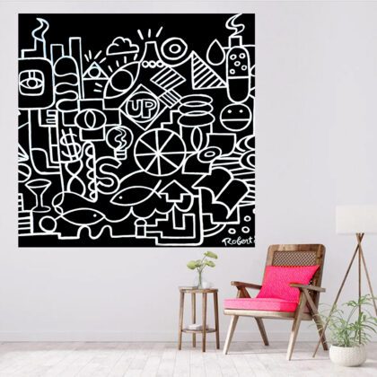 large huge largescale modern abstract art paintings black and white modern mid century original art
