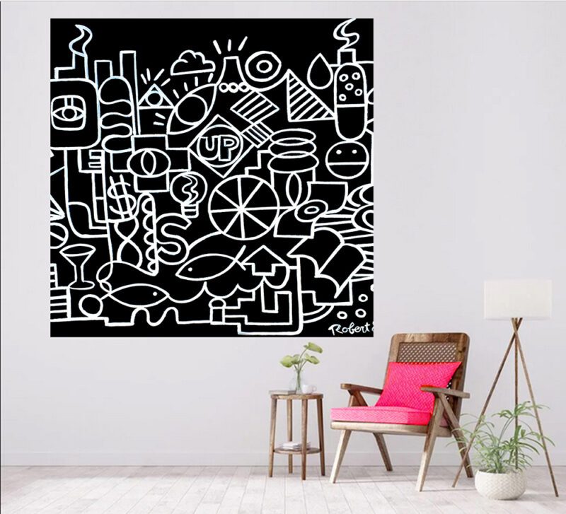 large huge largescale modern abstract art paintings black and white modern mid century original art