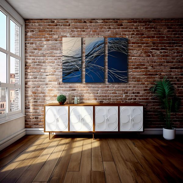 3 panel triptch wall art modern abstract art gallery artist art sale home or office art saatchi art sale blue ocean beach poured splashy art painting by robert r , Robert R paintings, art by Robert R