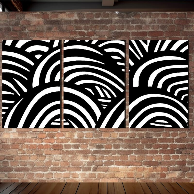 black and white modern mid century, modernism, 3 panel triptych wall art modern abstract art gallery artist art sale home or office art saatchi art sale blue ocean beach poured splashy art painting by robert r , Robert R paintings, art by Robert R