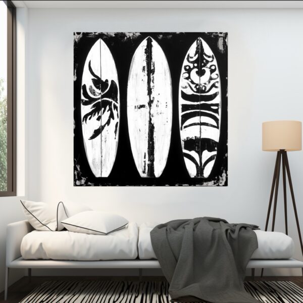 Surfboards ocean beach paintings cool rad California surfer dude beach surfing beach boys wall art black and white