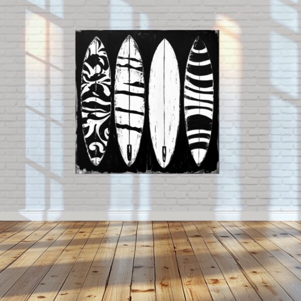 Surfboards ocean beach paintings cool rad California surfer dude beach surfing beach boys wall art black and white