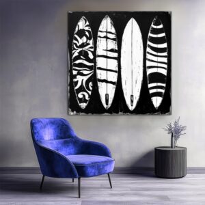Surfboards ocean beach paintings cool rad California surfer dude beach surfing beach boys wall art black and white