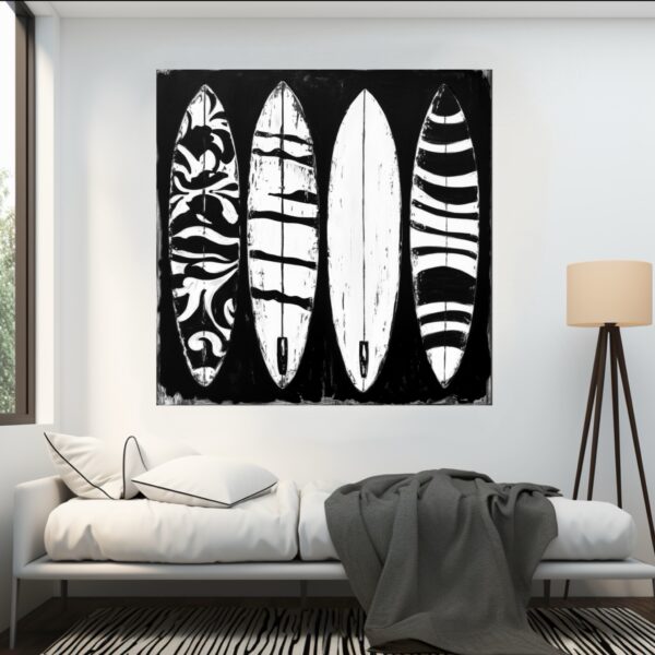 Surfboards ocean beach paintings cool rad California surfer dude beach surfing beach boys wall art black and white