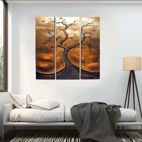 Art tree painting chocolate coffee espresso tan brown earthy 14k gold wall art decor home and furnishings original art sale online Art gallery artist bronze chocolate latte expresso coffee colorful art color multi panel canvas ready to hang ugallery