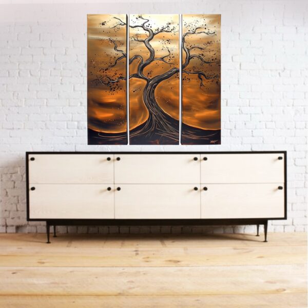 Art tree painting chocolate coffee espresso tan brown earthy 14k gold wall art decor home and furnishings original art sale online Art gallery artist bronze chocolate latte expresso coffee colorful art color multi panel canvas ready to hang ugallery