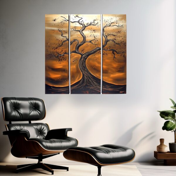 Art tree painting chocolate coffee espresso tan brown earthy 14k gold wall art decor home and furnishings original art sale online Art gallery artist bronze chocolate latte expresso coffee colorful art color multi panel canvas ready to hang ugallery