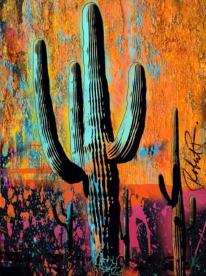 Orange Sundown Modern Cactus Artwork — Limited Edition by Robert R 🖼️