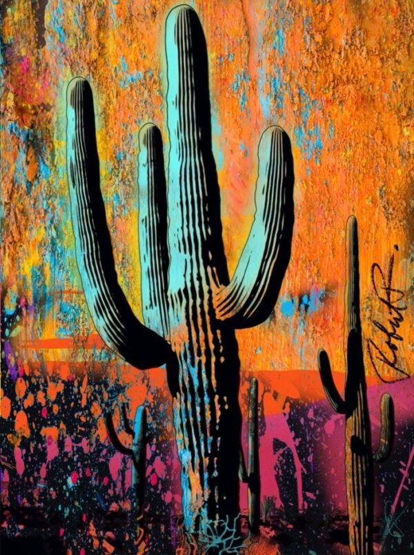 Orange Sundown Modern Cactus Artwork — Original Artwork by Robert R 🖼️