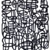 Black Dino Robert R – Black and White Modern Abstract Painting, Linework Detail Close-up of a black-and-white hand-painted herringbone-style line pattern on canvas by Robert Rodriguez.