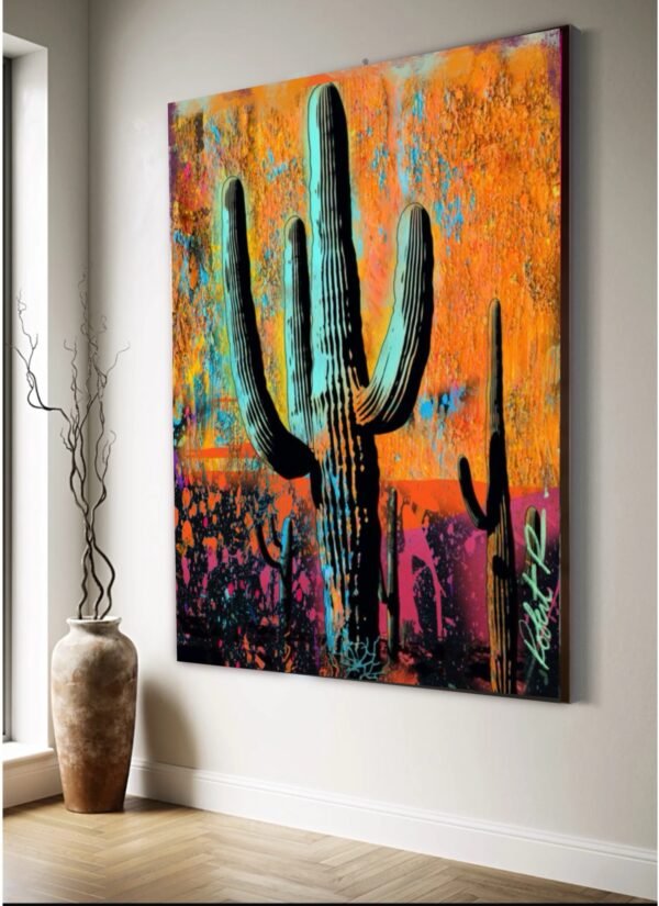 Orange Sundown Modern Cactus Artwork — Original Artwork by Robert R 🖼️