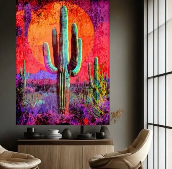 Orange Sundown Modern Cactus Artwork — Original Artwork by Robert R 🖼️