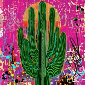 Passion Pink Saguaro Cactus  — 36”x36 “Artwork by Robert R 🔴